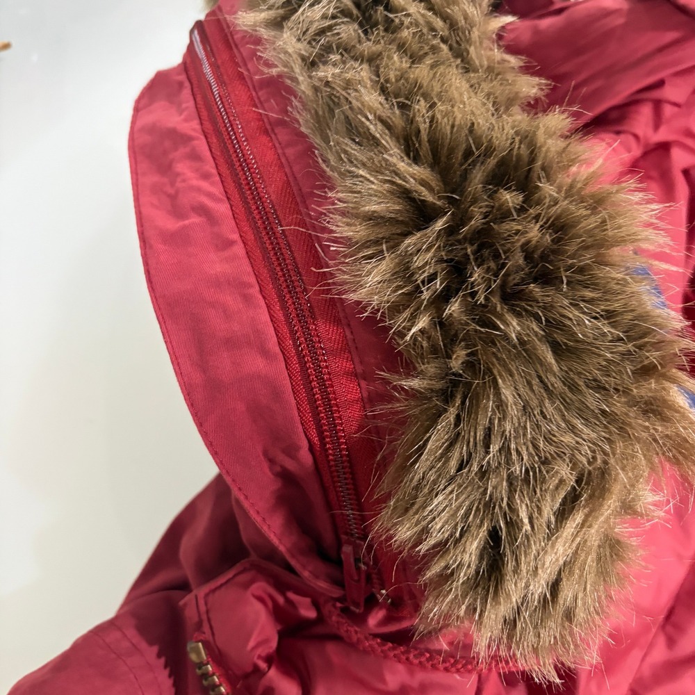 Vtg 90s Lands' End Goose Down Parka Womens M Red Full Length Fur Hood Long Coat - Picture 11 of 16